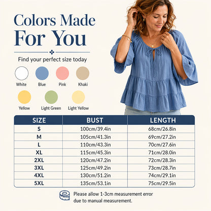 ✨👚 Top em camadas com folhos e mangas 3/4 — Movimento elegante e textura suave para um estilo chique e descontraído