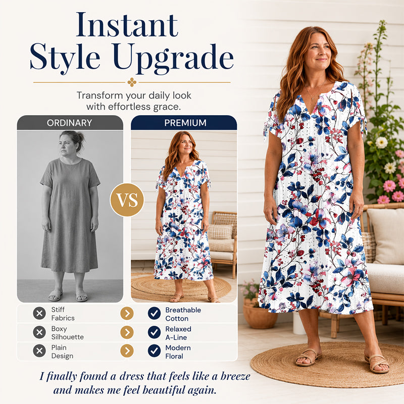 ✨👗Escolha em destaque - Vestido midi casual com padrão floral e decote em V – Caimento suave e padrão romântico