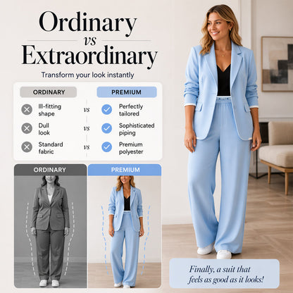 ✨🛍️Novidade - Fato com blazer e calças largas – Linhas simples e conforto arejado para um look confiante durante todo o dia