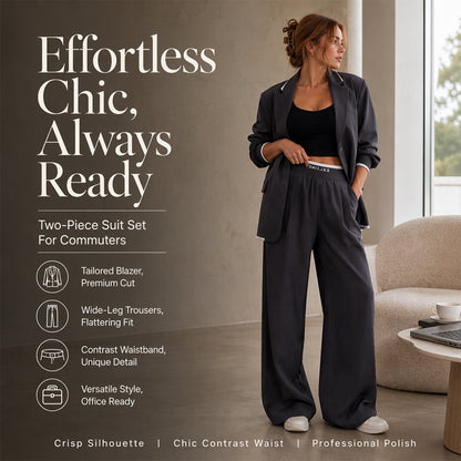✨🛍️Novidade - Fato com blazer e calças largas – Linhas simples e conforto arejado para um look confiante durante todo o dia