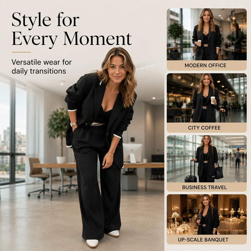 ✨🛍️Novidade - Fato com blazer e calças largas – Linhas simples e conforto arejado para um look confiante durante todo o dia
