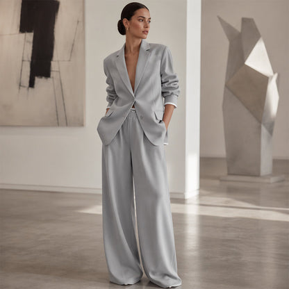 ✨🛍️Novidade - Fato com blazer e calças largas – Linhas simples e conforto arejado para um look confiante durante todo o dia
