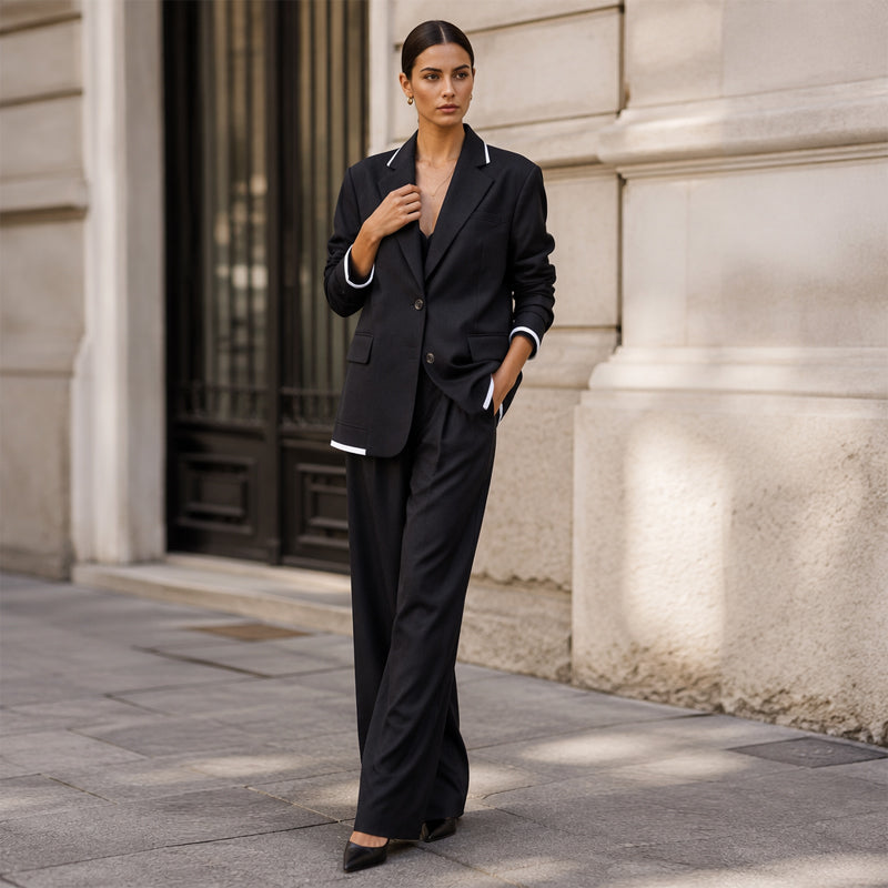 ✨🛍️Novidade - Fato com blazer e calças largas – Linhas simples e conforto arejado para um look confiante durante todo o dia