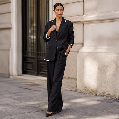 ✨🛍️Novidade - Fato com blazer e calças largas – Linhas simples e conforto arejado para um look confiante durante todo o dia