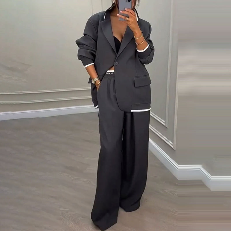 ✨🛍️Novidade - Fato com blazer e calças largas – Linhas simples e conforto arejado para um look confiante durante todo o dia