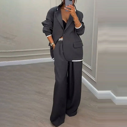 ✨🛍️Novidade - Fato com blazer e calças largas – Linhas simples e conforto arejado para um look confiante durante todo o dia