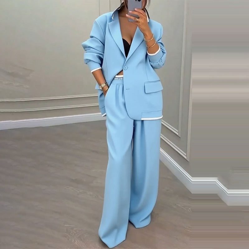 ✨🛍️Novidade - Fato com blazer e calças largas – Linhas simples e conforto arejado para um look confiante durante todo o dia