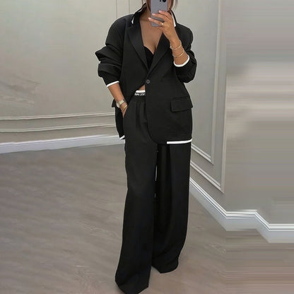 ✨🛍️Novidade - Fato com blazer e calças largas – Linhas simples e conforto arejado para um look confiante durante todo o dia