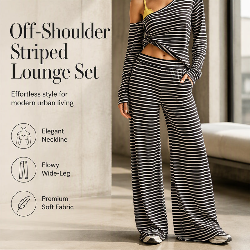 ✨👗Conjunto de roupa de estar em casa com riscas, descontraído