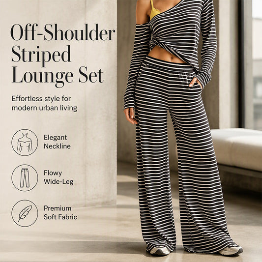 ✨👗Conjunto de roupa de estar em casa com riscas, descontraído