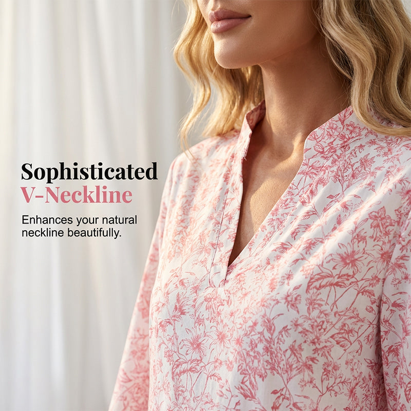 ✨👗Vestido feminino com estampa floral, decote em V e camadas