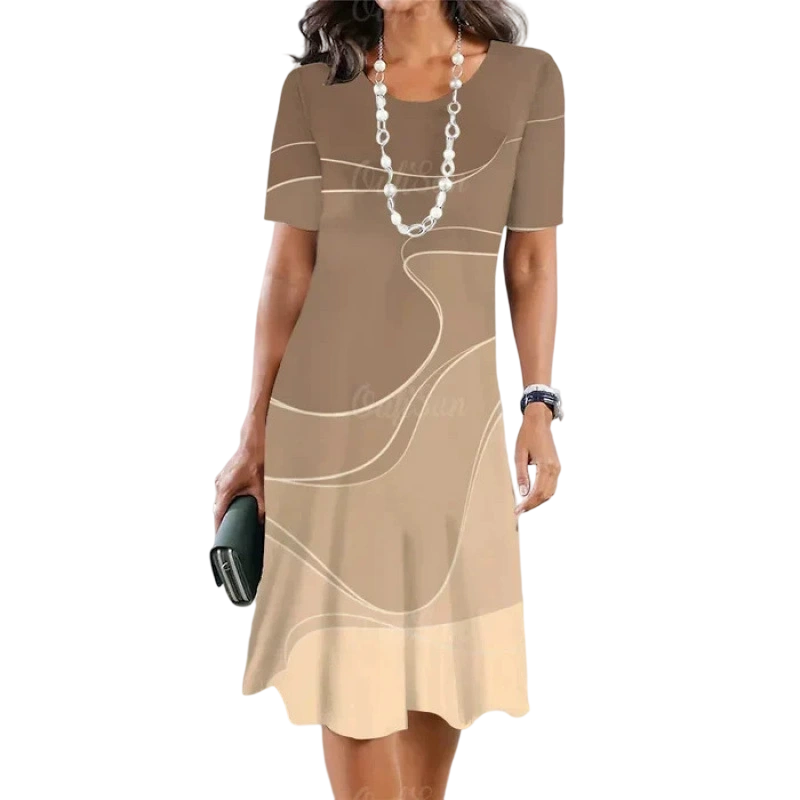 ✨👗Vestido em linha A com estampado abstrato de ondas – Silhueta lisonjeadora e versátil