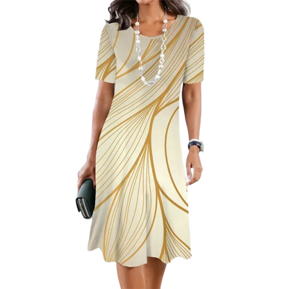 ✨👗Vestido em linha A com estampado abstrato de ondas – Silhueta lisonjeadora e versátil