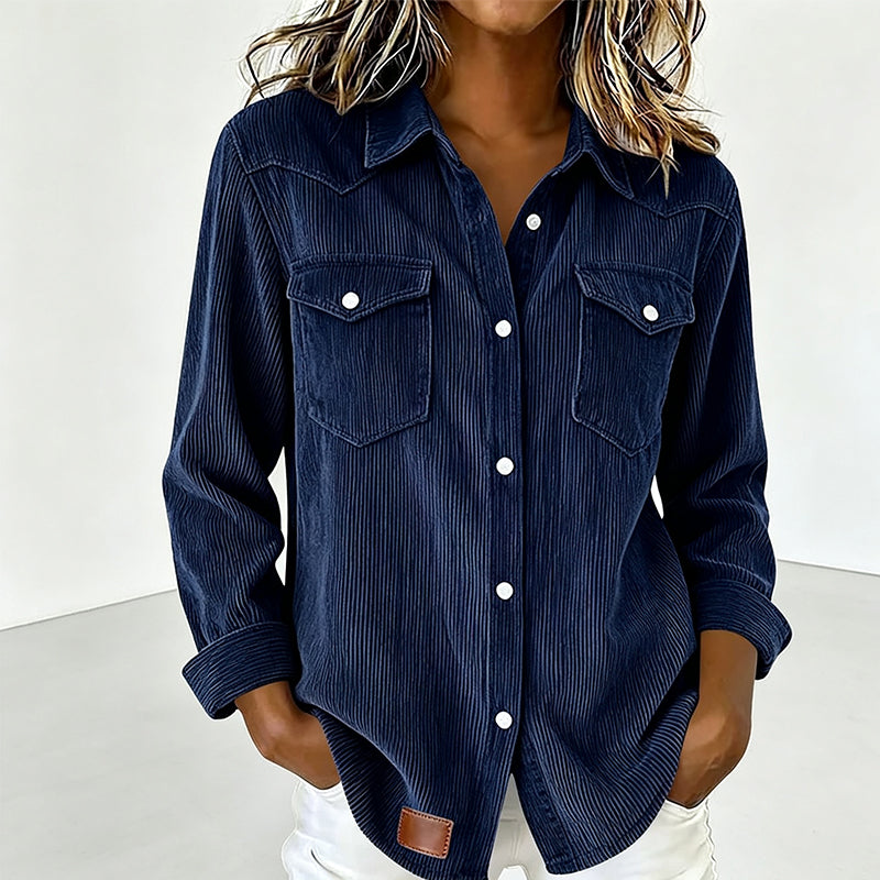 ✨👚Top com bolsos com aba e botões na frente – Malha canelada macia e design intemporal para um conforto diário