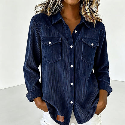 ✨👚Top com bolsos com aba e botões na frente – Malha canelada macia e design intemporal para um conforto diário