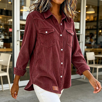 ✨👚Top com bolsos com aba e botões na frente – Malha canelada macia e design intemporal para um conforto diário