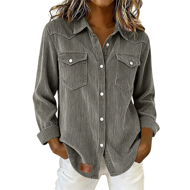 ✨👚Top com bolsos com aba e botões na frente – Malha canelada macia e design intemporal para um conforto diário