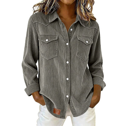 ✨👚Top com bolsos com aba e botões na frente – Malha canelada macia e design intemporal para um conforto diário