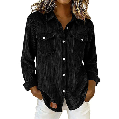 ✨👚Top com bolsos com aba e botões na frente – Malha canelada macia e design intemporal para um conforto diário