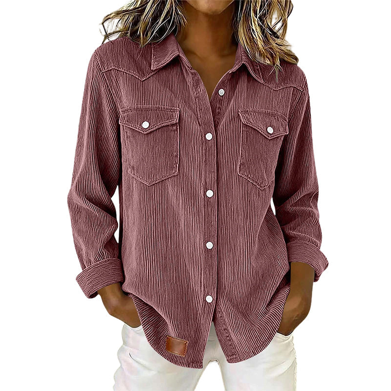 ✨👚Top com bolsos com aba e botões na frente – Malha canelada macia e design intemporal para um conforto diário