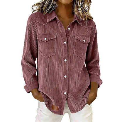 ✨👚Top com bolsos com aba e botões na frente – Malha canelada macia e design intemporal para um conforto diário