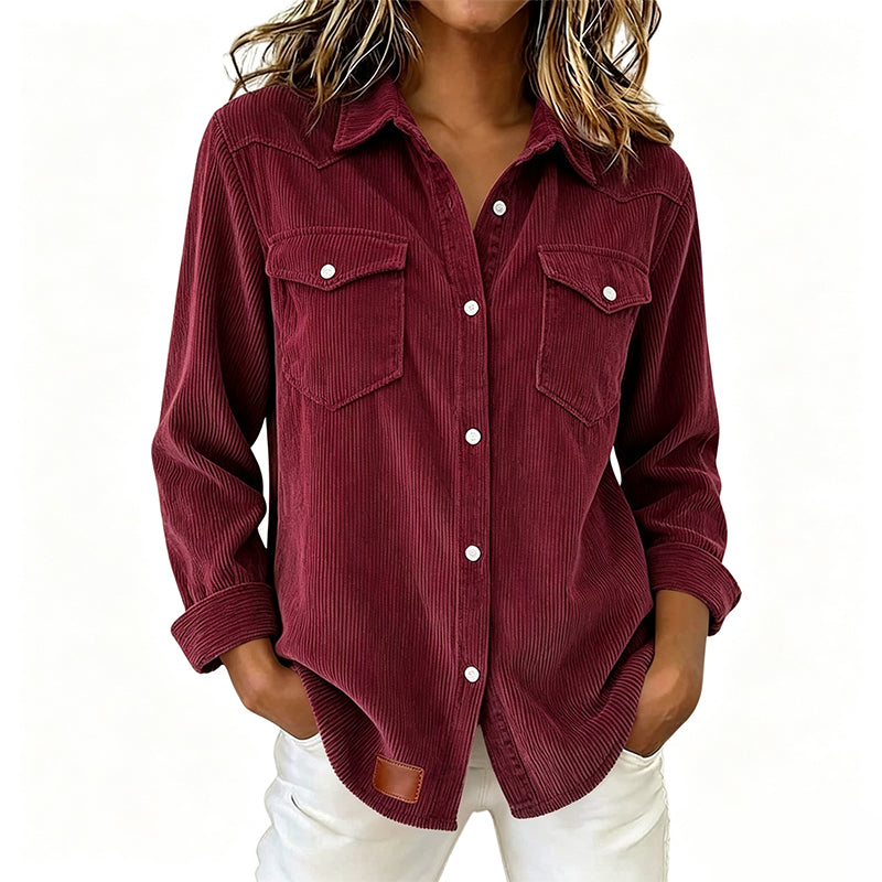 ✨👚Top com bolsos com aba e botões na frente – Malha canelada macia e design intemporal para um conforto diário