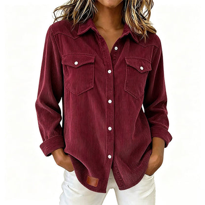 ✨👚Top com bolsos com aba e botões na frente – Malha canelada macia e design intemporal para um conforto diário