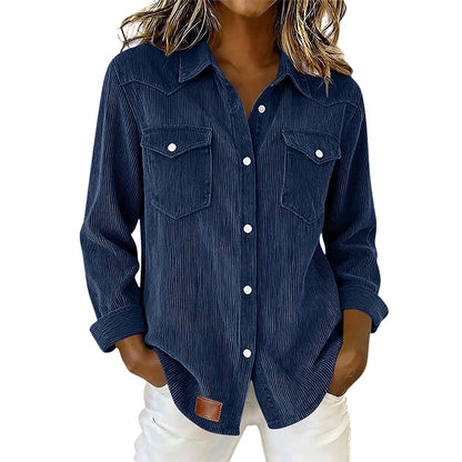 ✨👚Top com bolsos com aba e botões na frente – Malha canelada macia e design intemporal para um conforto diário