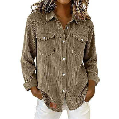 ✨👚Top com bolsos com aba e botões na frente – Malha canelada macia e design intemporal para um conforto diário