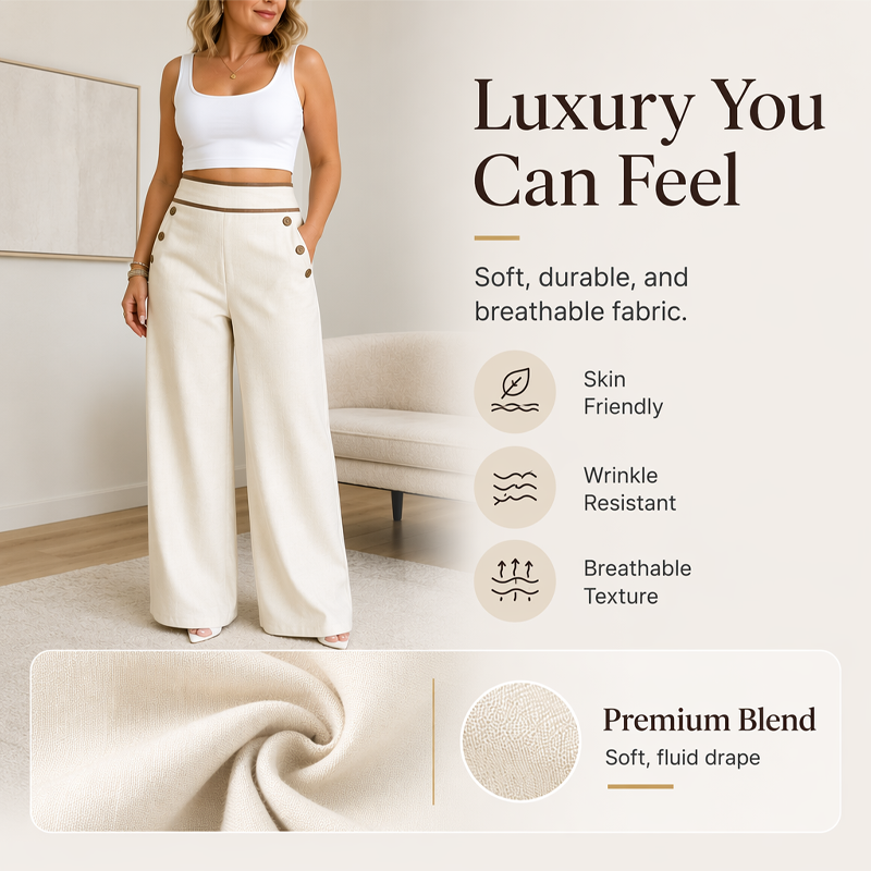 ⌛Limited-Time Offer-Women's High-Waisted Wide-Leg Pants with Contrast Trim