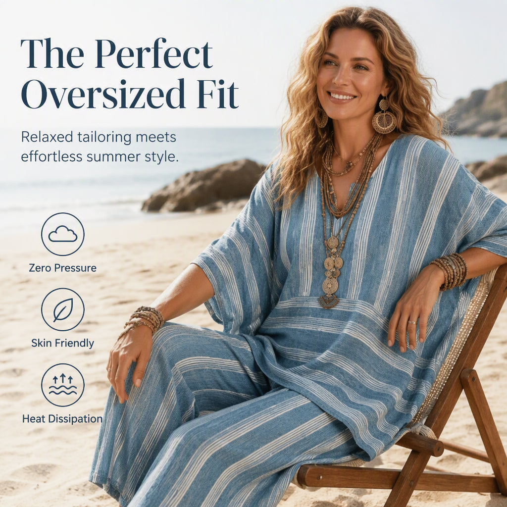 ⌛Limited-Time Offer-Women's Loose V-Neck Striped 2-Piece Casual Set