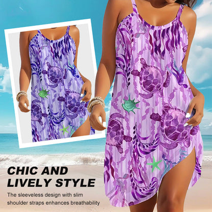 ✨👗Vestido de verão sem alças com estampado marinho, estilo praia