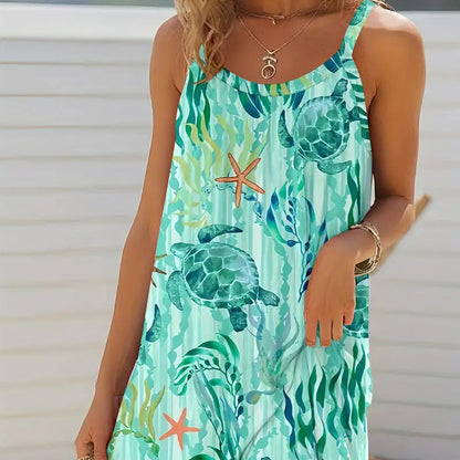 ✨👗Vestido de verão sem alças com estampado marinho, estilo praia