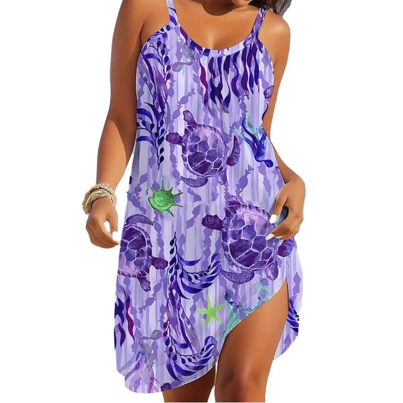 ✨👗Vestido de verão sem alças com estampado marinho, estilo praia
