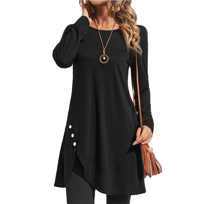 ✨👗Vestido assimétrico de manga comprida a cores lisas para mulher