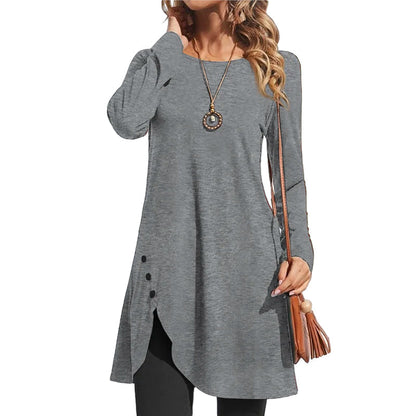 ✨👗Vestido assimétrico de manga comprida a cores lisas para mulher