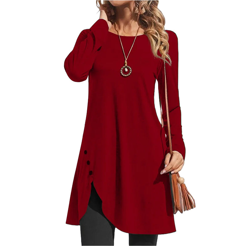 ✨👗Vestido assimétrico de manga comprida a cores lisas para mulher