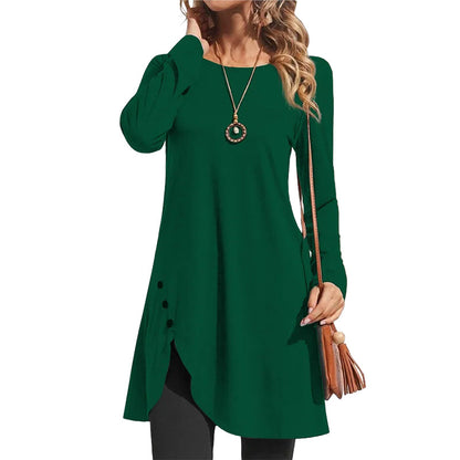 ✨👗Vestido assimétrico de manga comprida a cores lisas para mulher