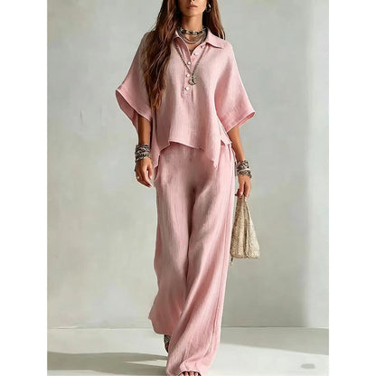 ✨👗Conjunto de camisa de manga curta e calças compridas para mulher