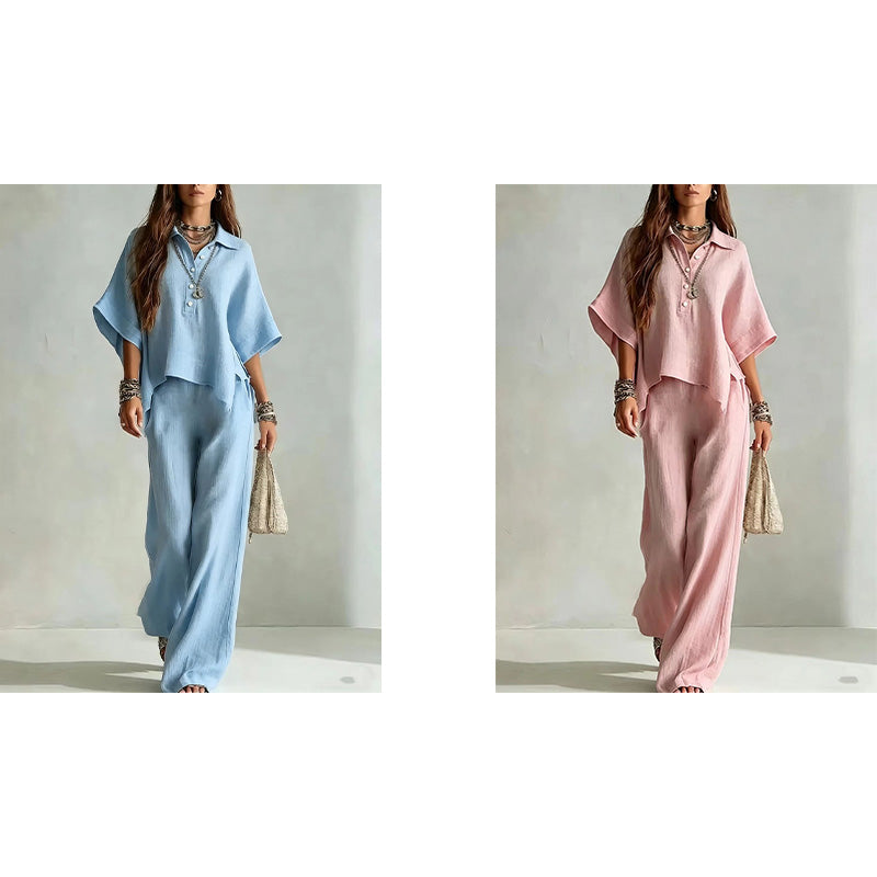 ✨👗Conjunto de camisa de manga curta e calças compridas para mulher