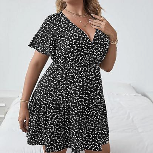 ✨👗Vestido casual feminino com bolinhas e decote em V