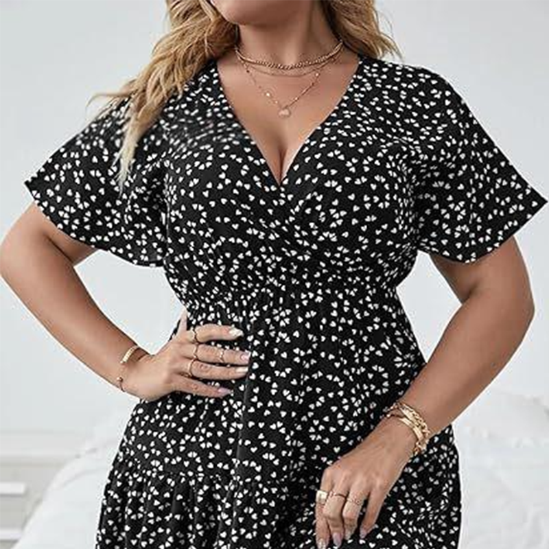 ✨👗Vestido casual feminino com bolinhas e decote em V