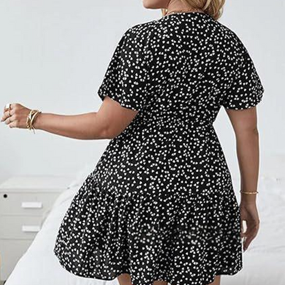 ✨👗Vestido casual feminino com bolinhas e decote em V