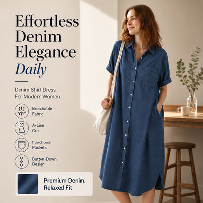 ✨👗Vestido de ganga feminino de corte largo com botões