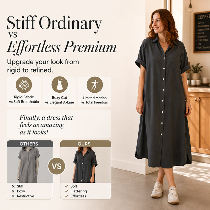 ✨👗Vestido de ganga feminino de corte largo com botões