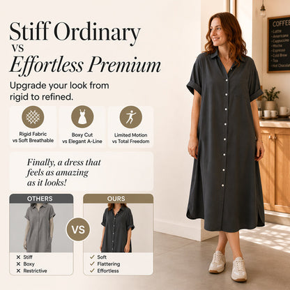 ✨👗Vestido de ganga feminino de corte largo com botões