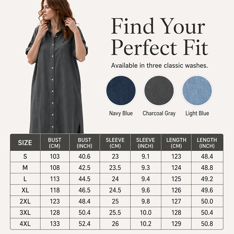 ✨👗Vestido de ganga feminino de corte largo com botões