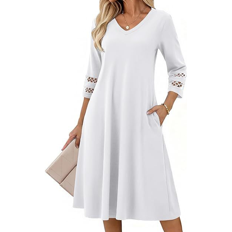 ☀️👗Top Pick - V-Neck Midi Dress – Relaxed Fit & Soft Drape for Any Occasion