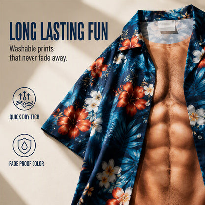 Camisa havaiana para homem, com estampado floral tropical, manga curta, casual, de praia, com botões