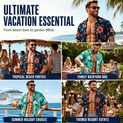 Camisa havaiana para homem, com estampado floral tropical, manga curta, casual, de praia, com botões